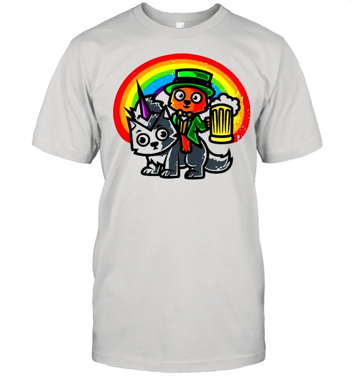 St Patricks Day Cat Unicorn Leprechaun Rainbow Irish Green  Classic Men's T-shirt